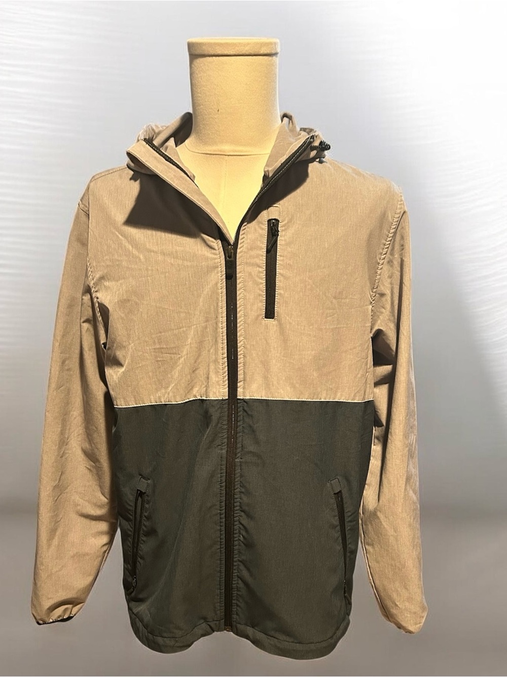 Rip Curl Two-Tone Hooded Jacket in Beige and Olive